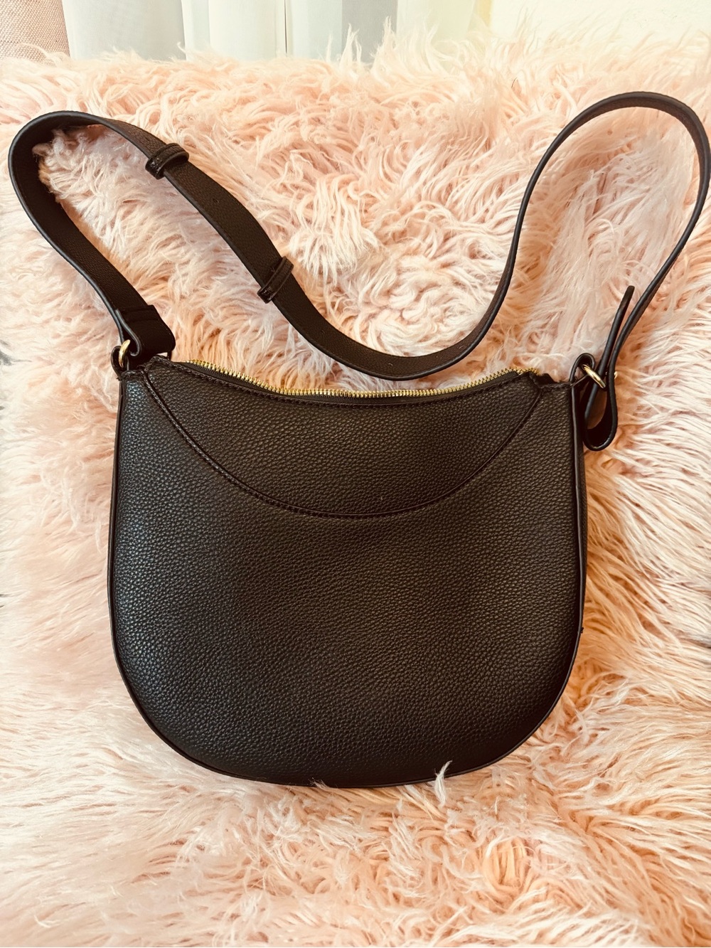 Nanette Lepore Black Pebbled Leather Crescent Crossbody with Gold Hardware - Picture 2 of 5